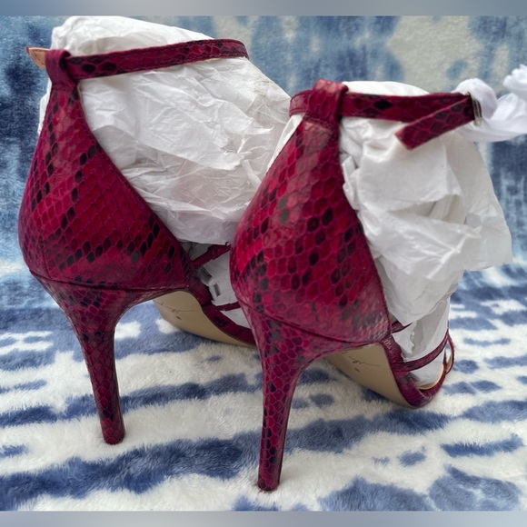 Daya by Zendaya Snakeskin Raspberry Fuchsia Myra Strappy Stiletto Heel Sandal - Picture 4 of 6